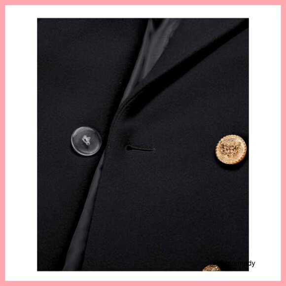 Long Wool Pea Coat Double Breasted Knee Length Office Work Coat - Picture 6 of 7